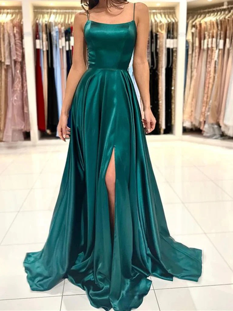 A-Line Simple Spaghetti Straps Long Prom Dresses Formal Evening Dresse ...